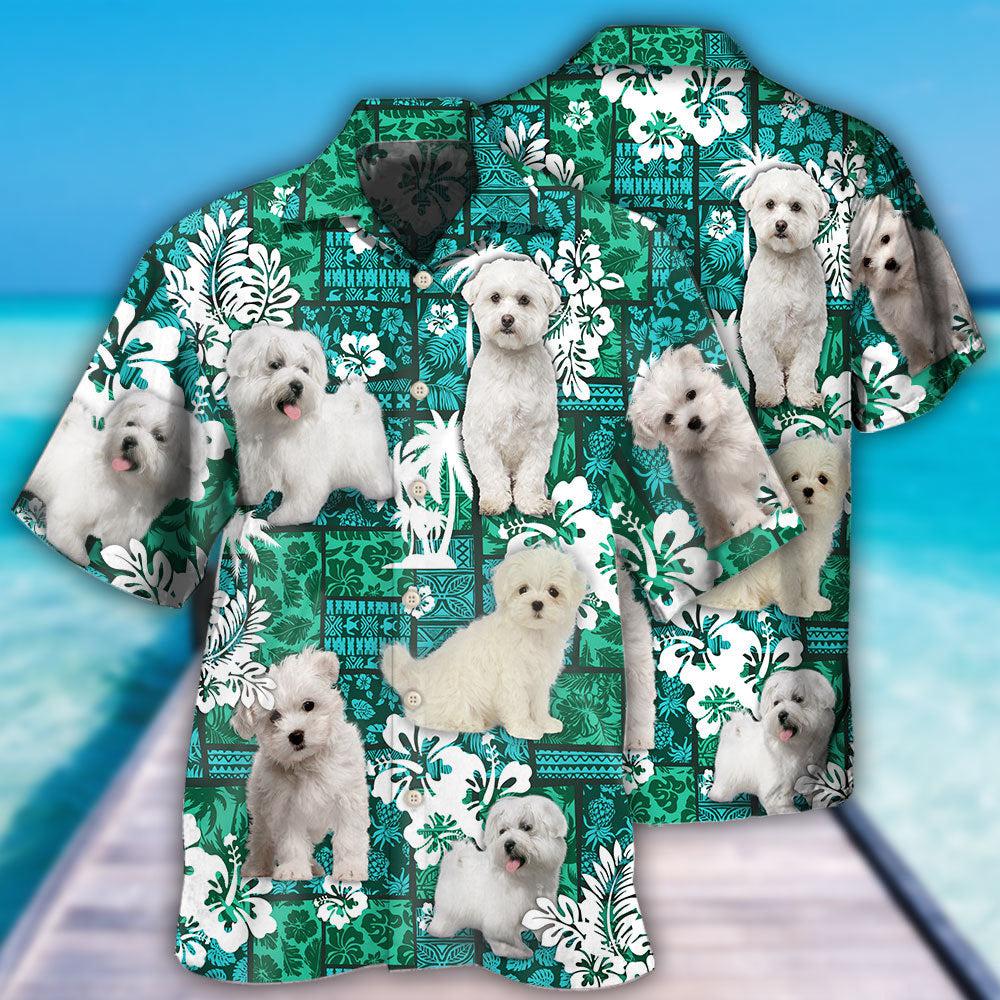 Maltese Dog Green Tropical Style - Hawaiian Shirt