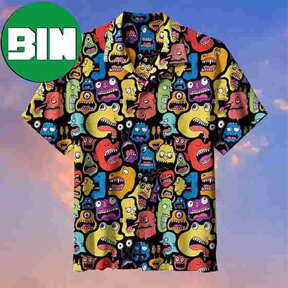 Monster Faces Pattern Art Summer Hawaiian Shirt