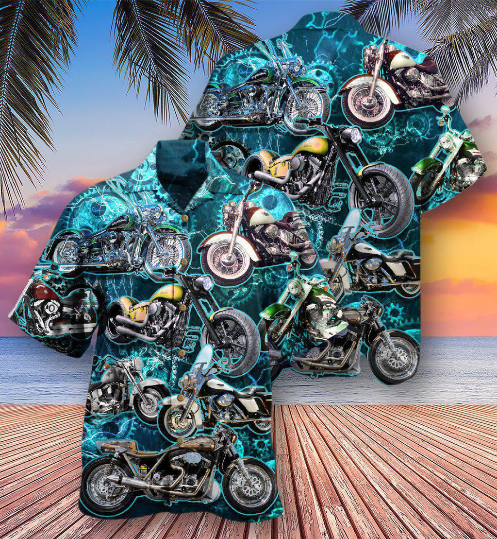Motorcycle Love Life Blue Style - Hawaiian Shirt