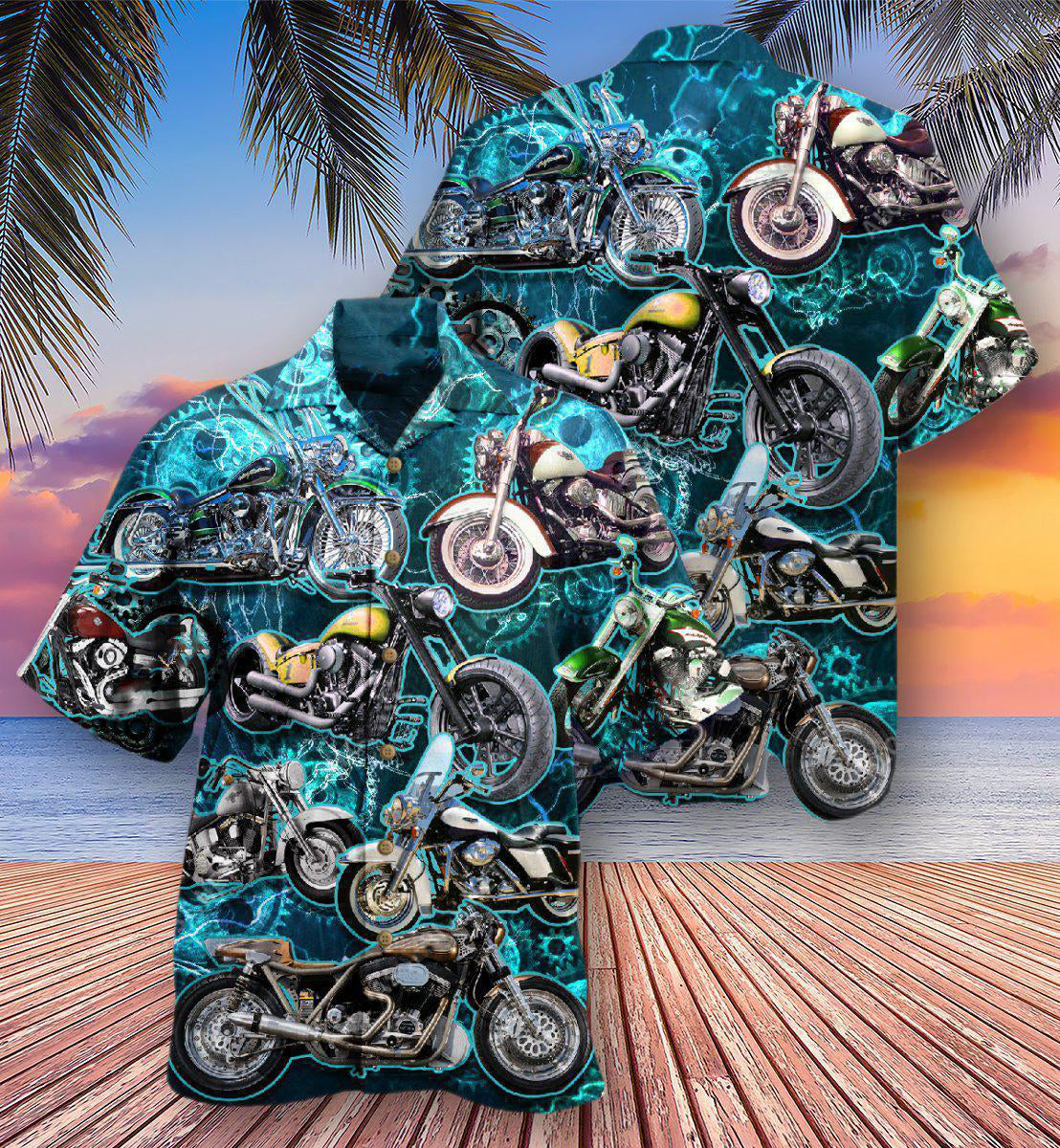 Motorcycle Love Life Blue Style - Hawaiian Shirt