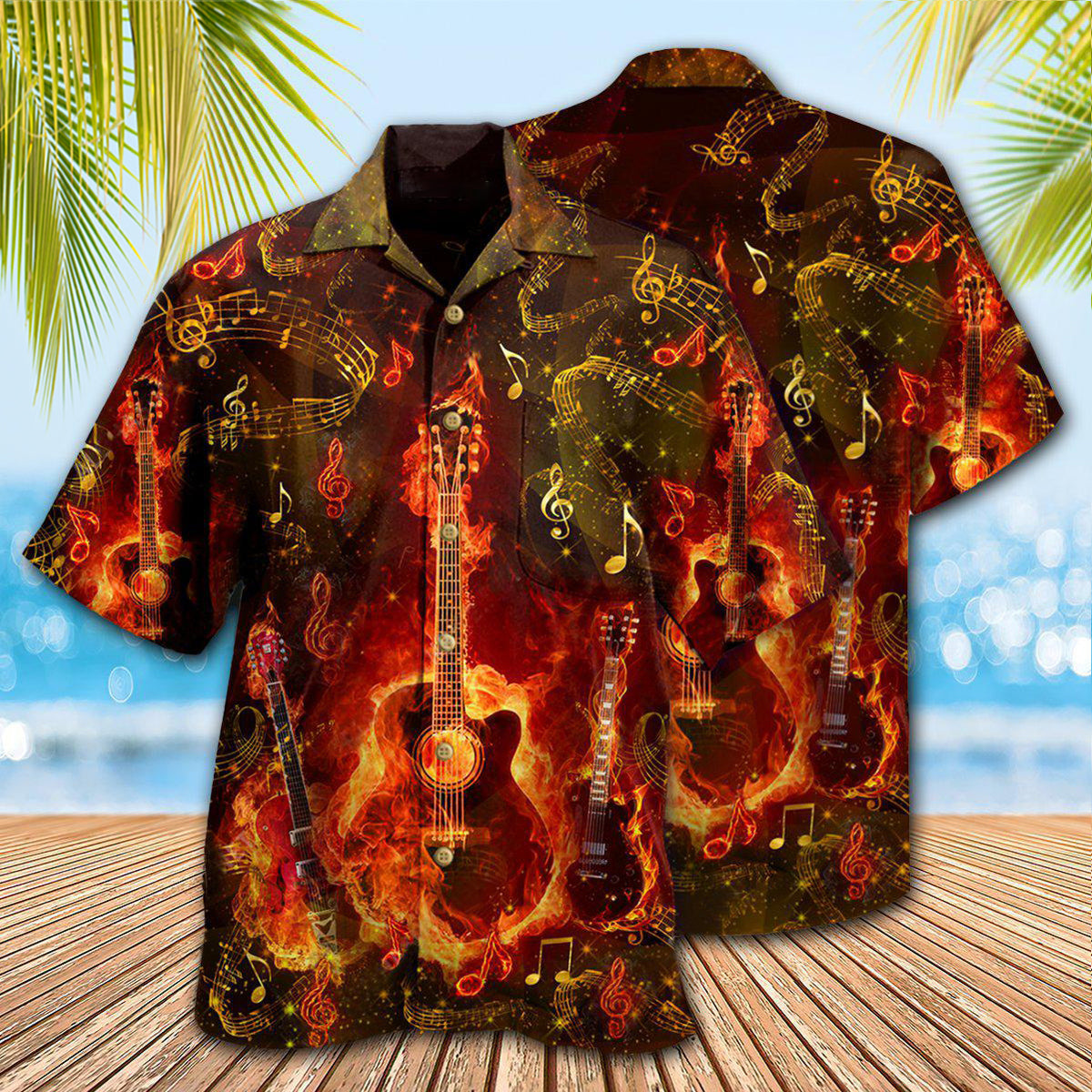 Guitar Music Guitar Where Words Fail Music Speak Flaming - Hawaiian Shirt