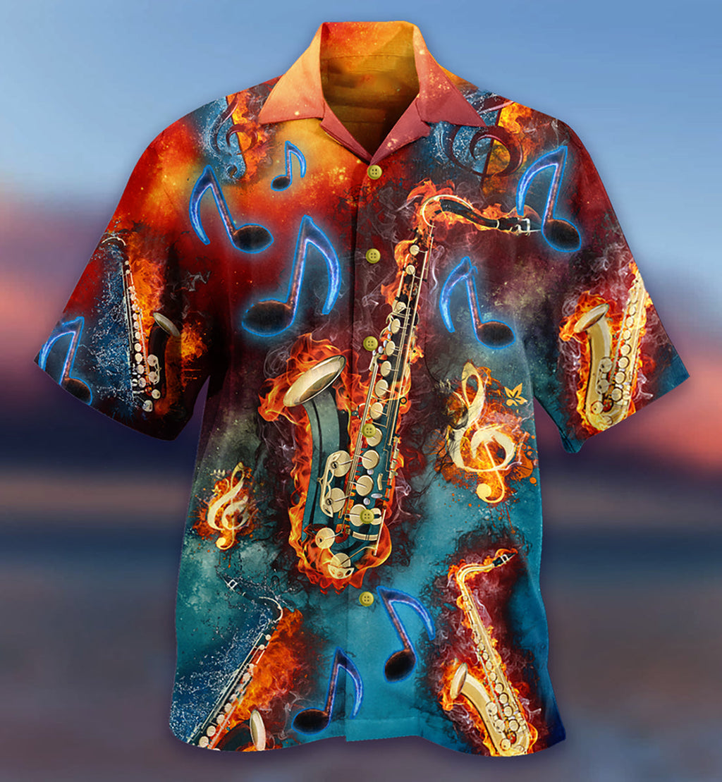 Saxophone Music Love It Red Black Blue - Hawaiian Shirt