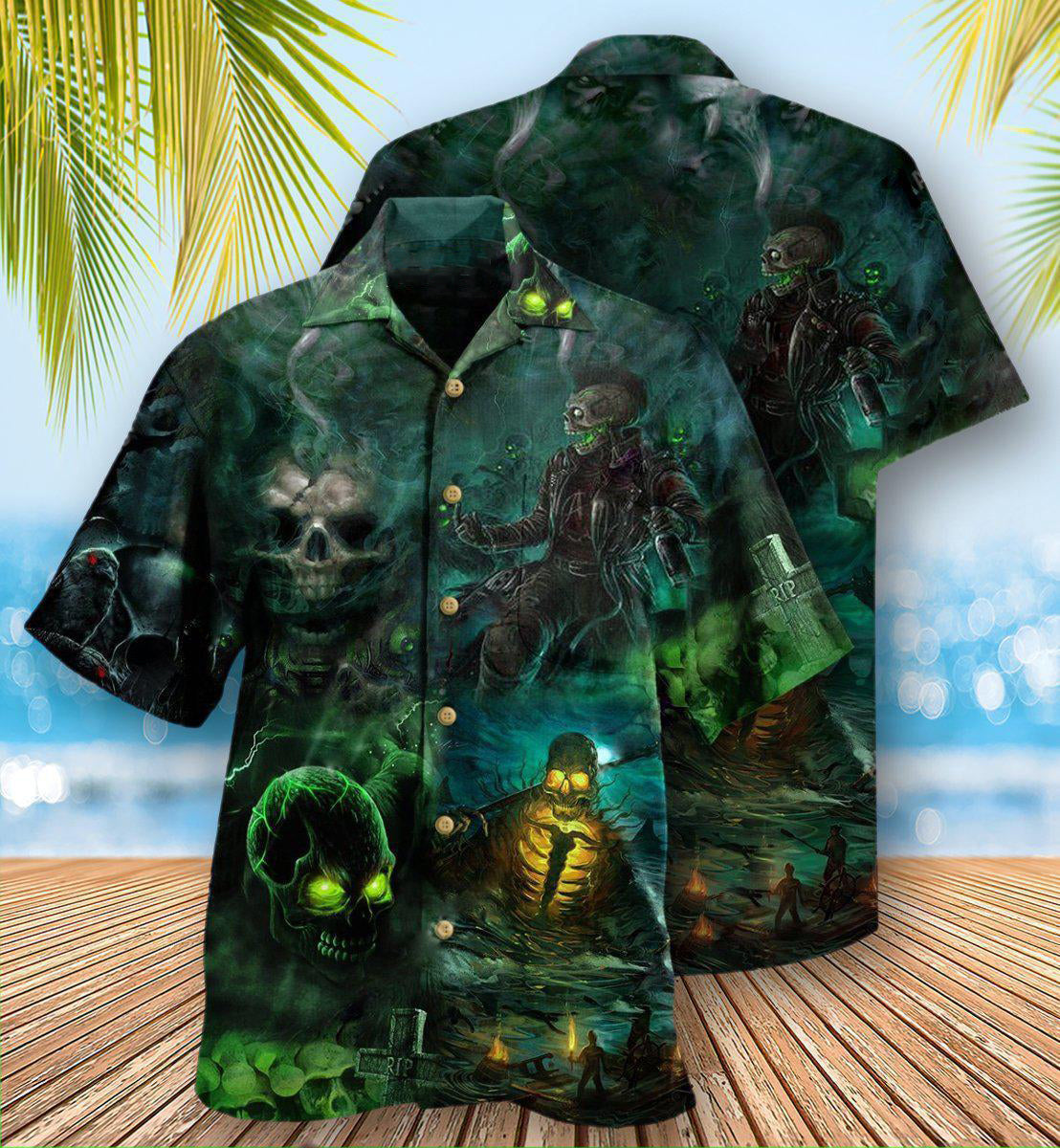 Skull No Flesh No Brain But Still In Pain Dark Style - Hawaiian Shirt