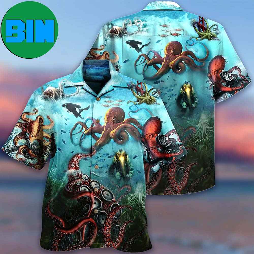 Octopus Giant And Diver Summer Hawaiian Shirt
