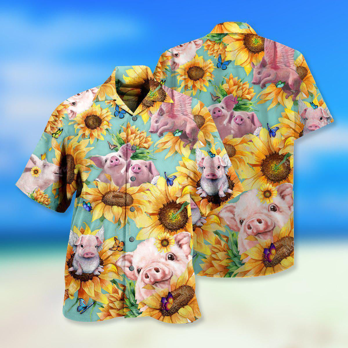 Pig Animals Amazing Pig Loves Sunflowers - Hawaiian Shirt