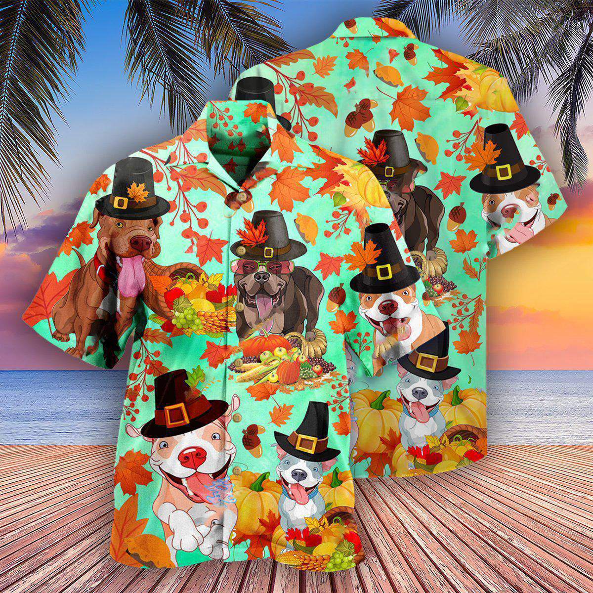 Pitbull Dog Happy Thanksgiving - Hawaiian Shirt