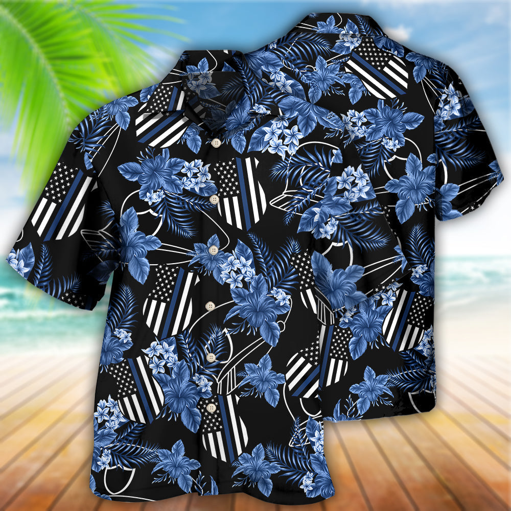 Police Blue Tropical Floral - Hawaiian Shirt