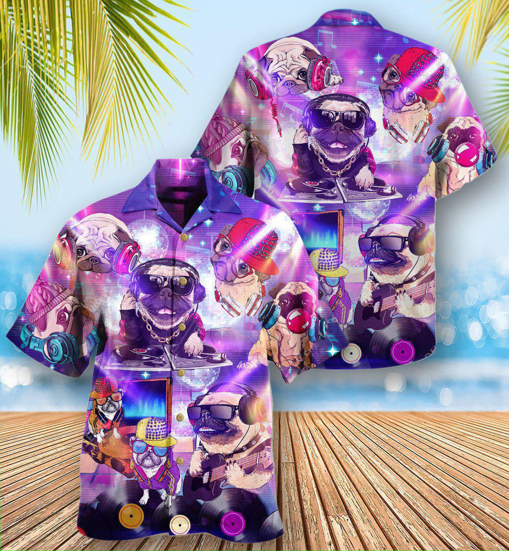 Pug Dog Feeling Music With Pugs - Hawaiian Shirt