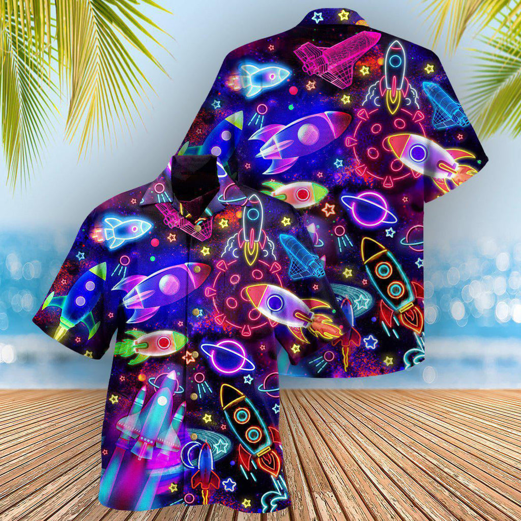 Rocket Galaxy Shoot For The Stars Glowing - Hawaiian Shirt