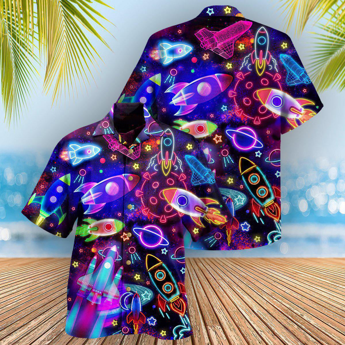 Rocket Galaxy Shoot For The Stars Glowing - Hawaiian Shirt