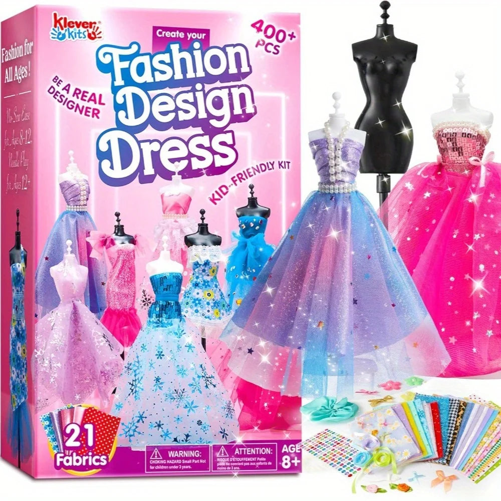JOYFY 400+PCS Fashion Design Crafts for Kids Art and Crafts DIY Sewing Kits with 3 Mannequins for Girls Aged 8-12 Birthday Gift