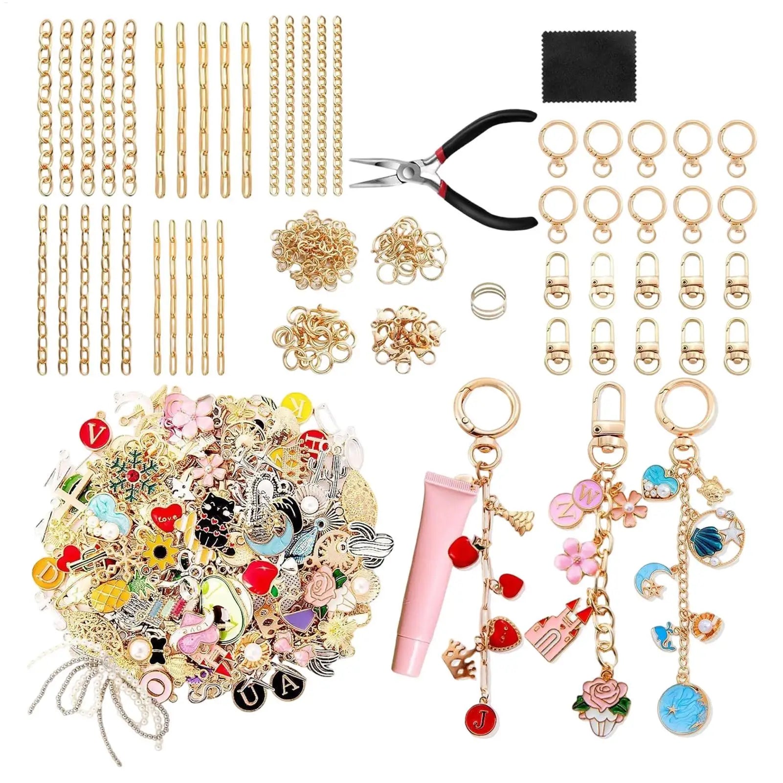325-Piece DIY Bag Charm Making Kit Complete Jewelry Craft Set Creative Gift for Keychains & Access, Teens, Adults, Art Therapy