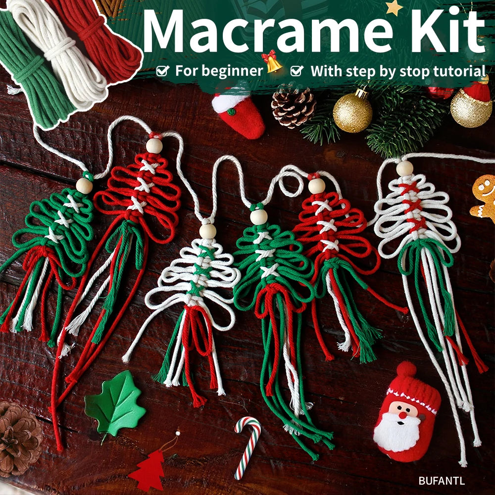 Christmas Macrame Kit - DIY Handcraft Flag Weaving Material Set with Beginner-Friendly Tutorial for Holiday Decoration