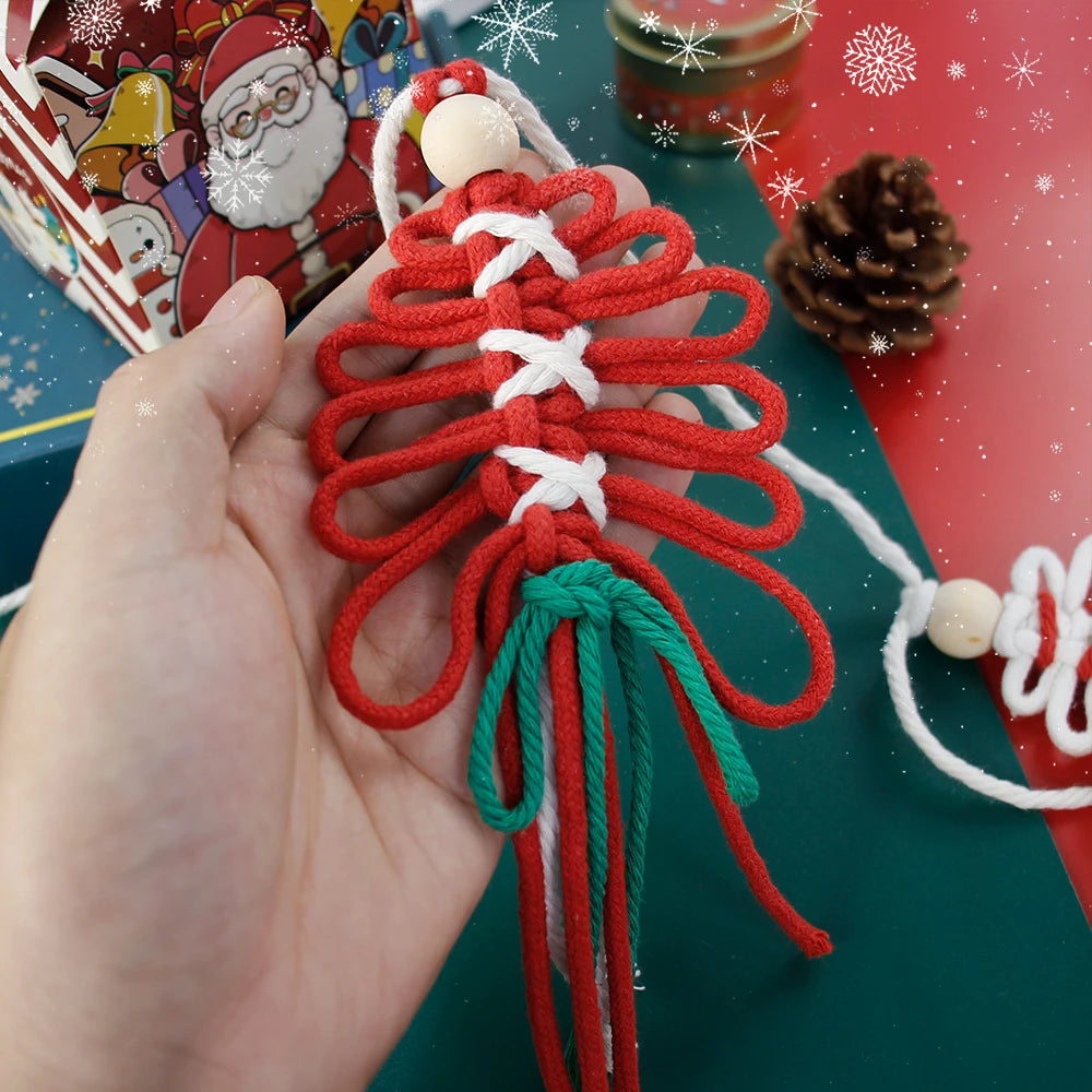 Christmas Macrame Kit - DIY Handcraft Flag Weaving Material Set with Beginner-Friendly Tutorial for Holiday Decoration