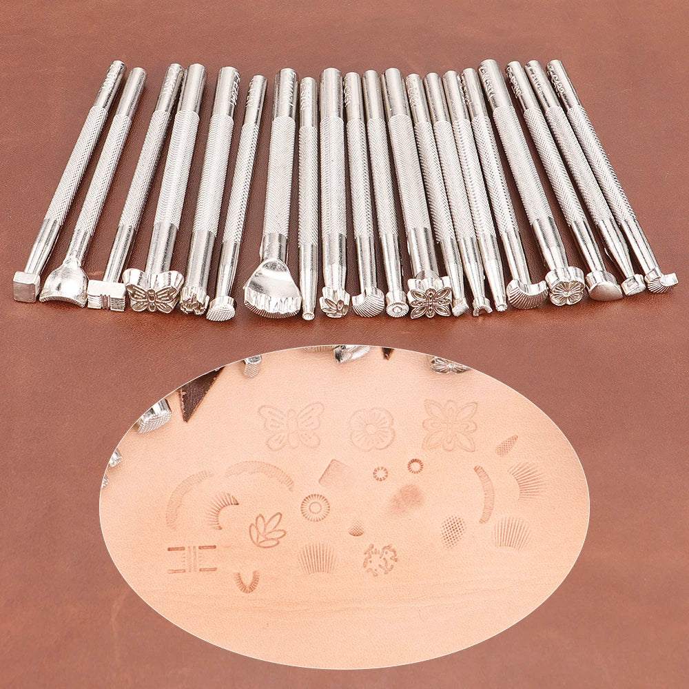 20pc/set DIY leather stamping carving tool, various shapes for leather printing punching set, manual leather craftsmanship tool