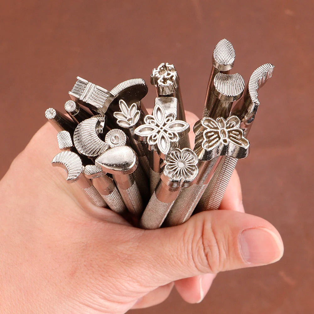 20pc/set DIY leather stamping carving tool, various shapes for leather printing punching set, manual leather craftsmanship tool