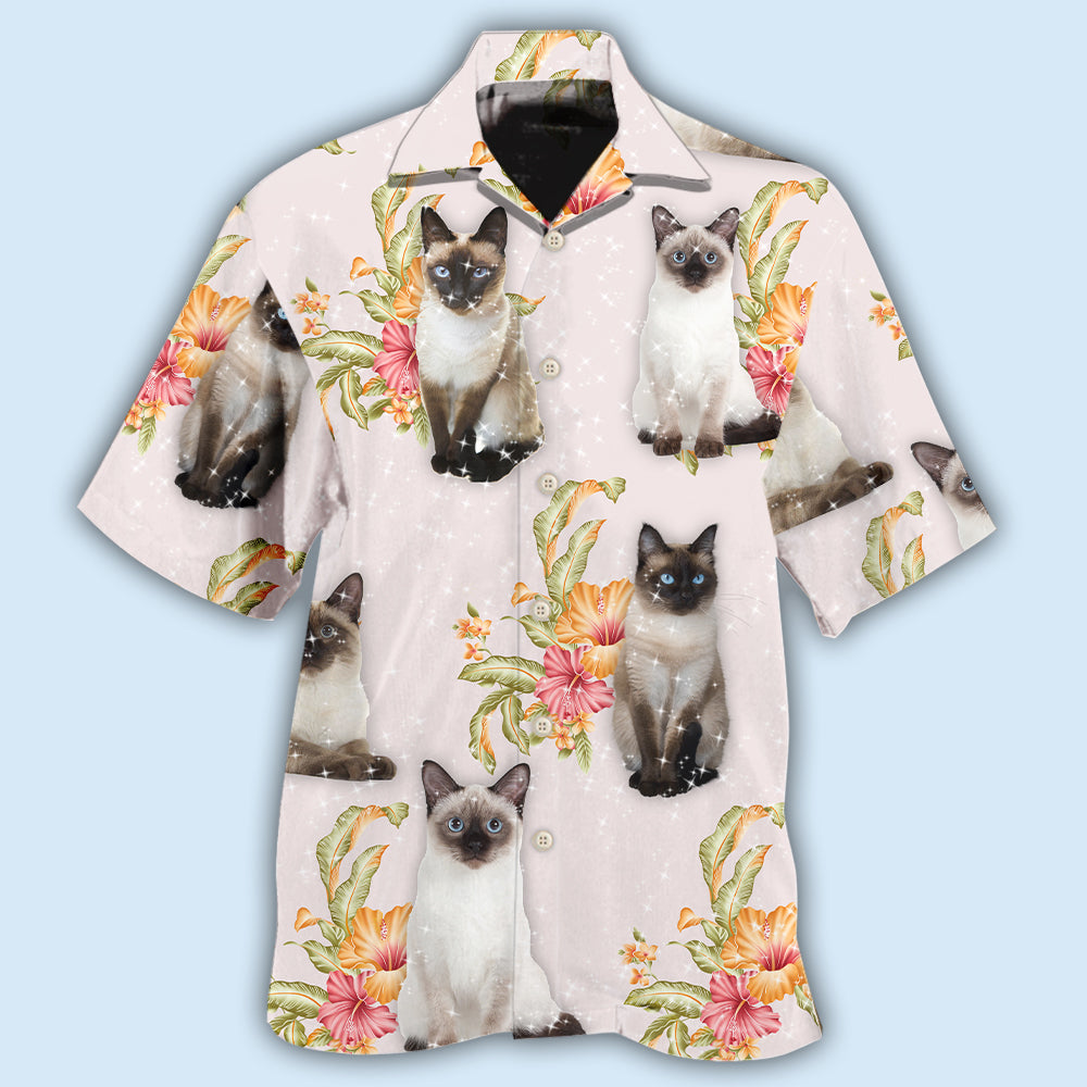 Cat Tropical Floral Siamese Cat - Hawaiian Shirt