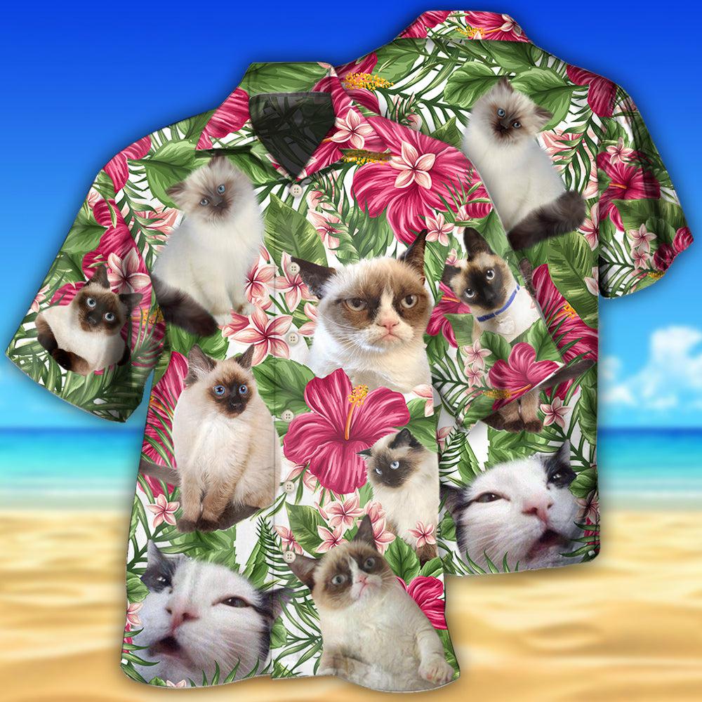 Cat Tropical Floral Lovely Siamese Cat - Hawaiian Shirt
