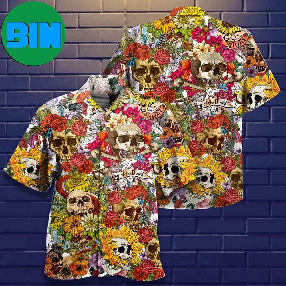 Skull Day Of The Dead Flower Skull Tropical Hawaiian Shirt