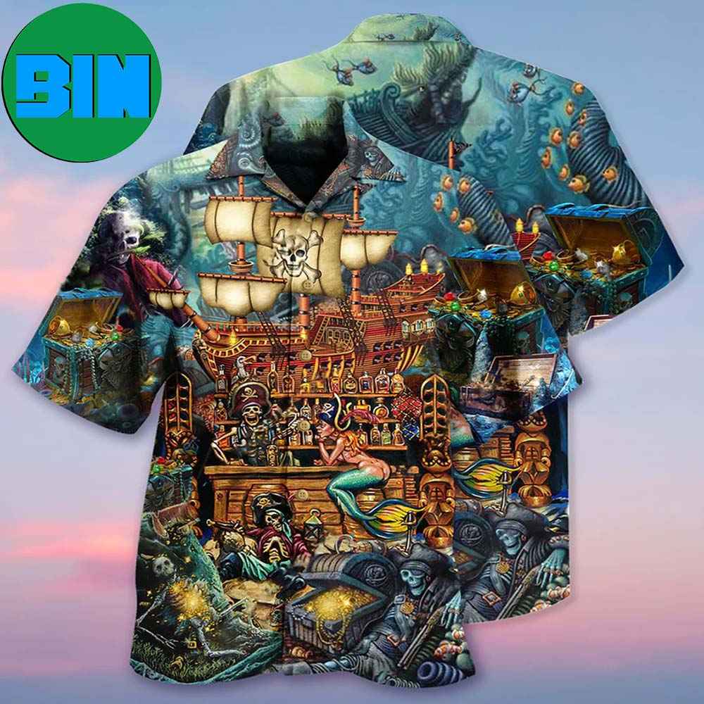 Skull Pirate Treasure Night On The Sea Style Tropical Hawaiian Shirt