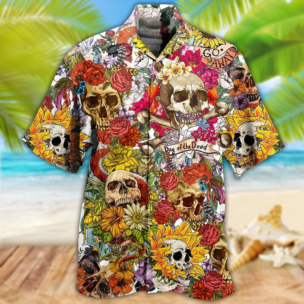 Skull Day Of The Dead Flower Skull - Hawaiian Shirt