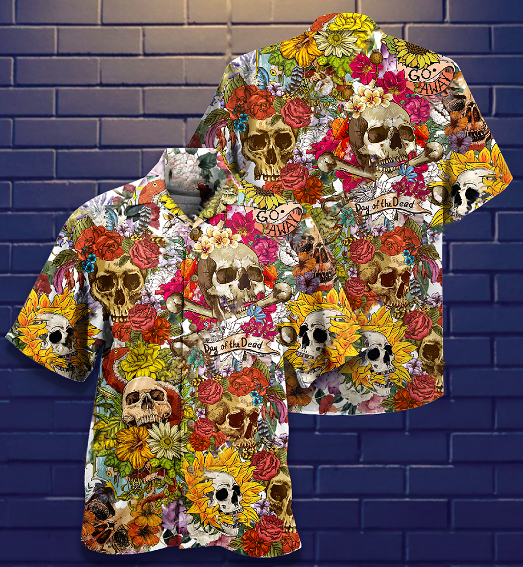 Skull Day Of The Dead Flower Skull - Hawaiian Shirt