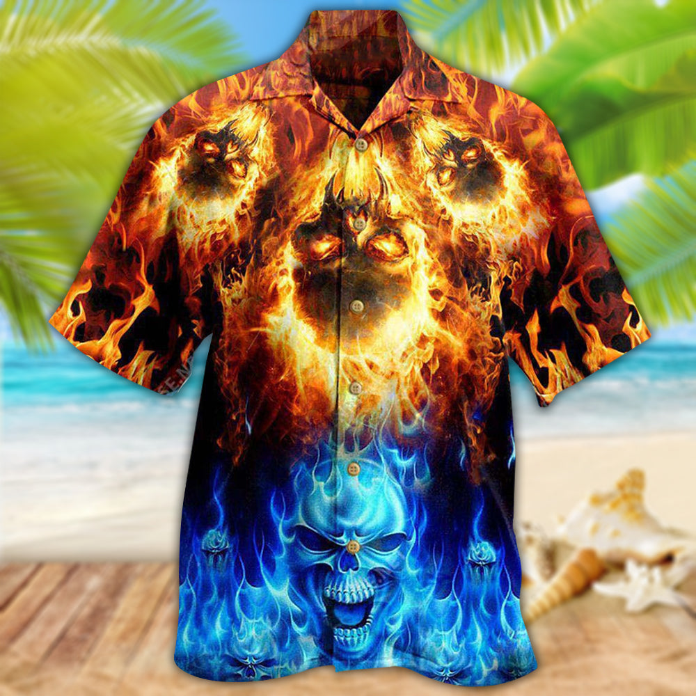 Skull Fire Burning Forever Fire And Water - Hawaiian Shirt