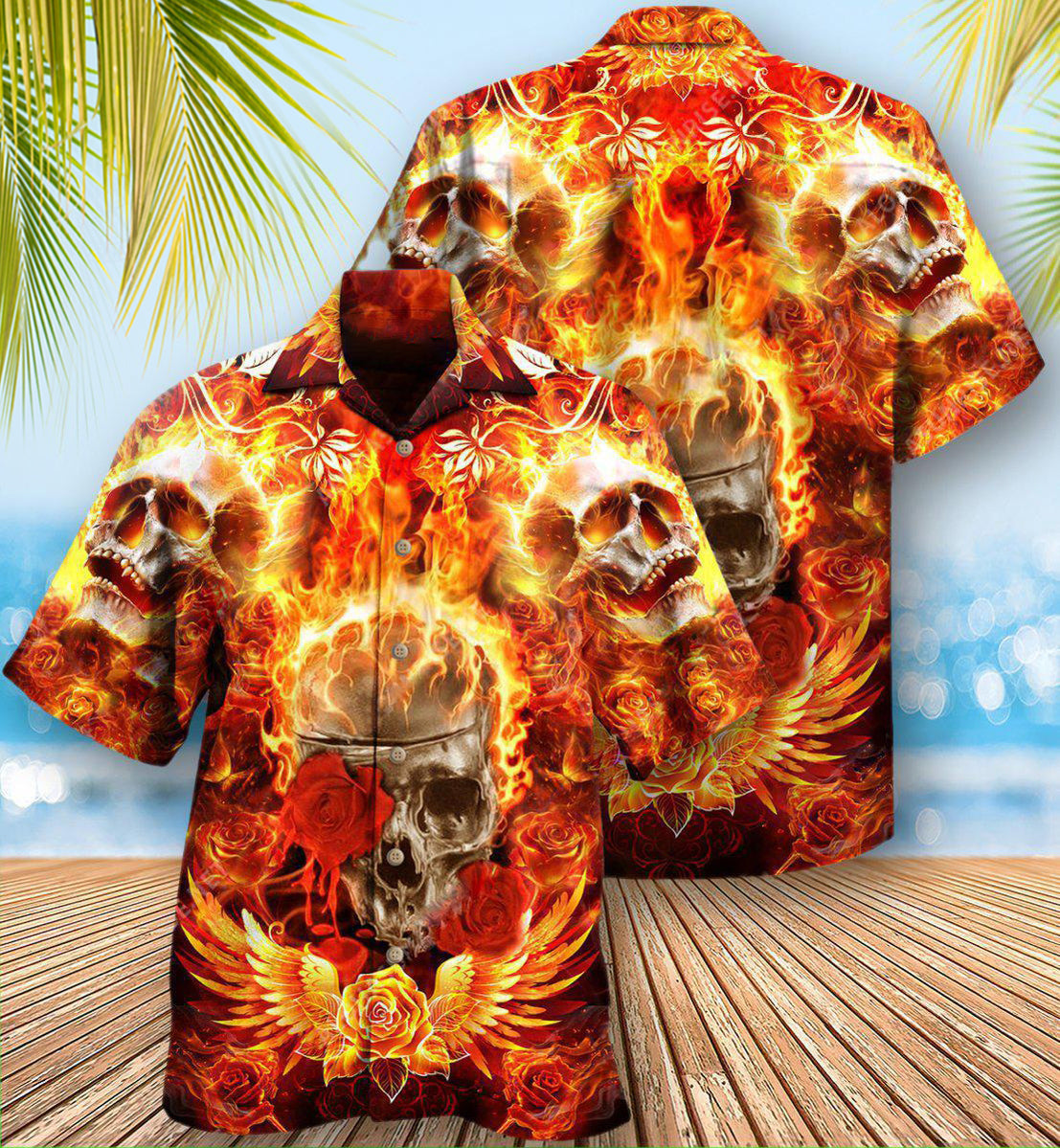 Skull Flaming Rose  - Hawaiian Shirt