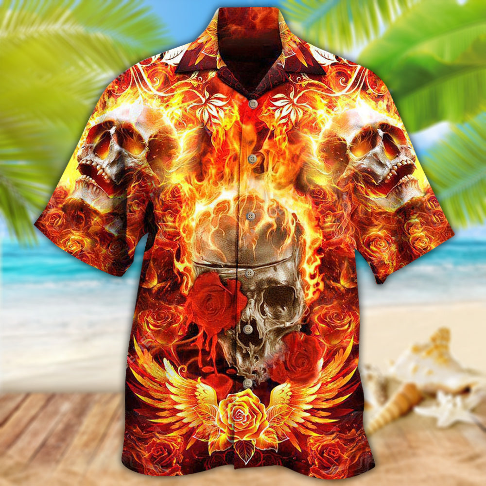 Skull Flaming Rose  - Hawaiian Shirt