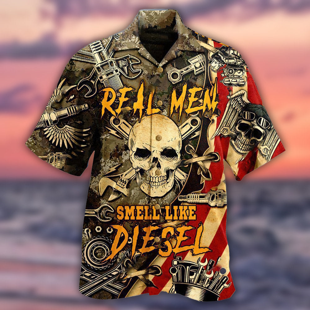 Skull Real Men Smell Like Diesel - Hawaiian Shirt
