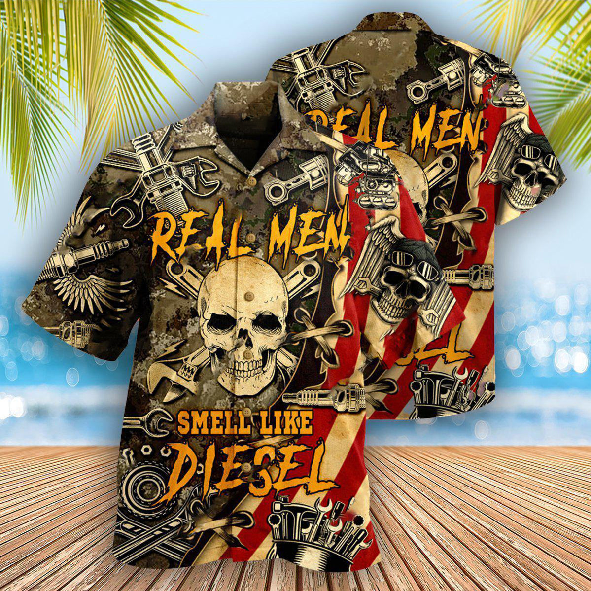 Skull Real Men Smell Like Diesel - Hawaiian Shirt