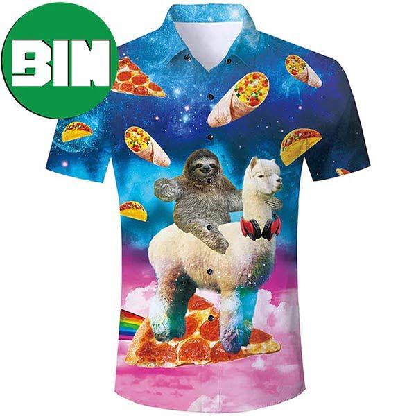 Sloth Riding Llama Funny Summer Hawaiian Shirt