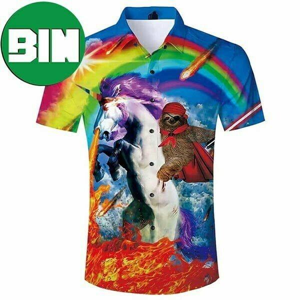 Sloth Riding Unicorn Funny Pirate Summer Hawaiian Shirt