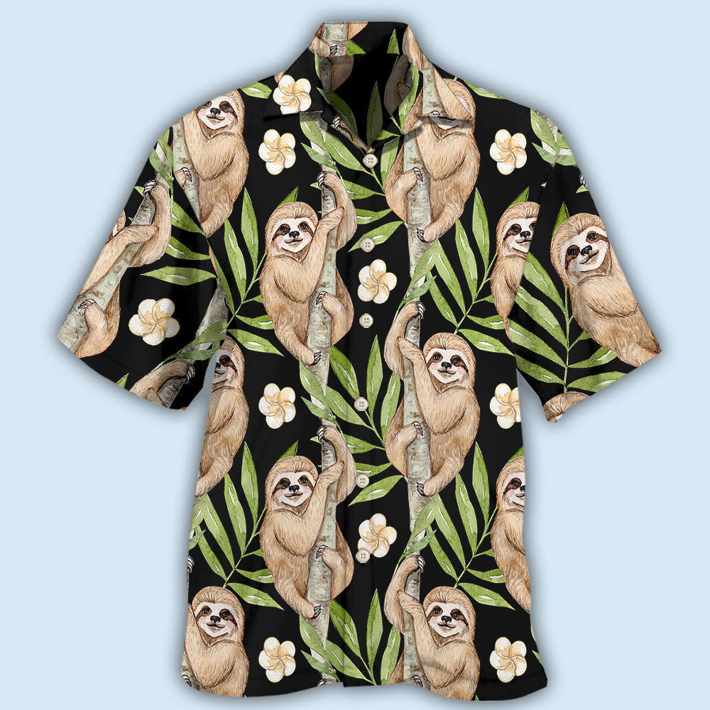 Sloth Tropical Leaf With Tiny Flower - Hawaiian Shirt