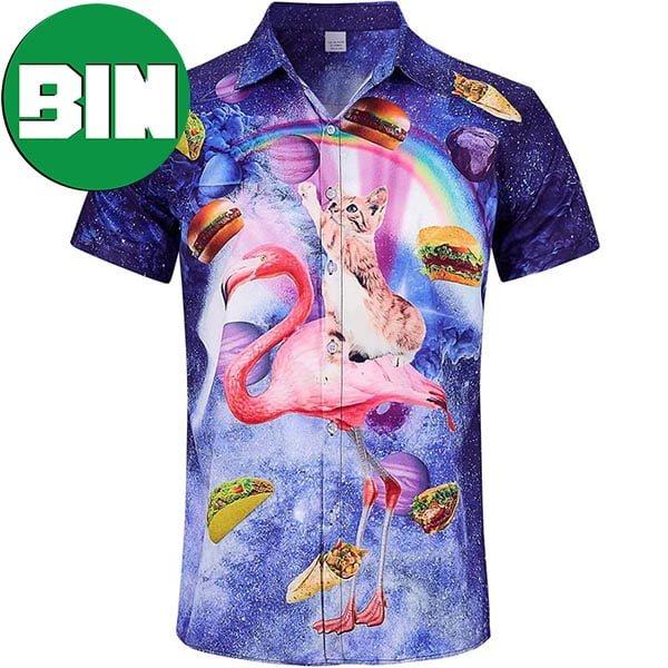 Space Taco Cat Riding Flamingo Funny Summer Hawaiian Shirt