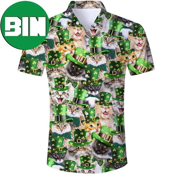 St Patrick's Day Cat Green Funny Summer Hawaiian Shirt
