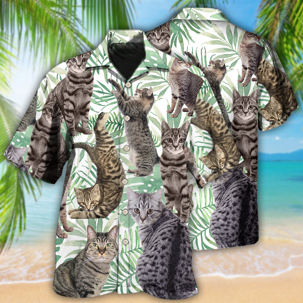 Cat Tropical Leaf Tabby Cat  - Hawaiian Shirt