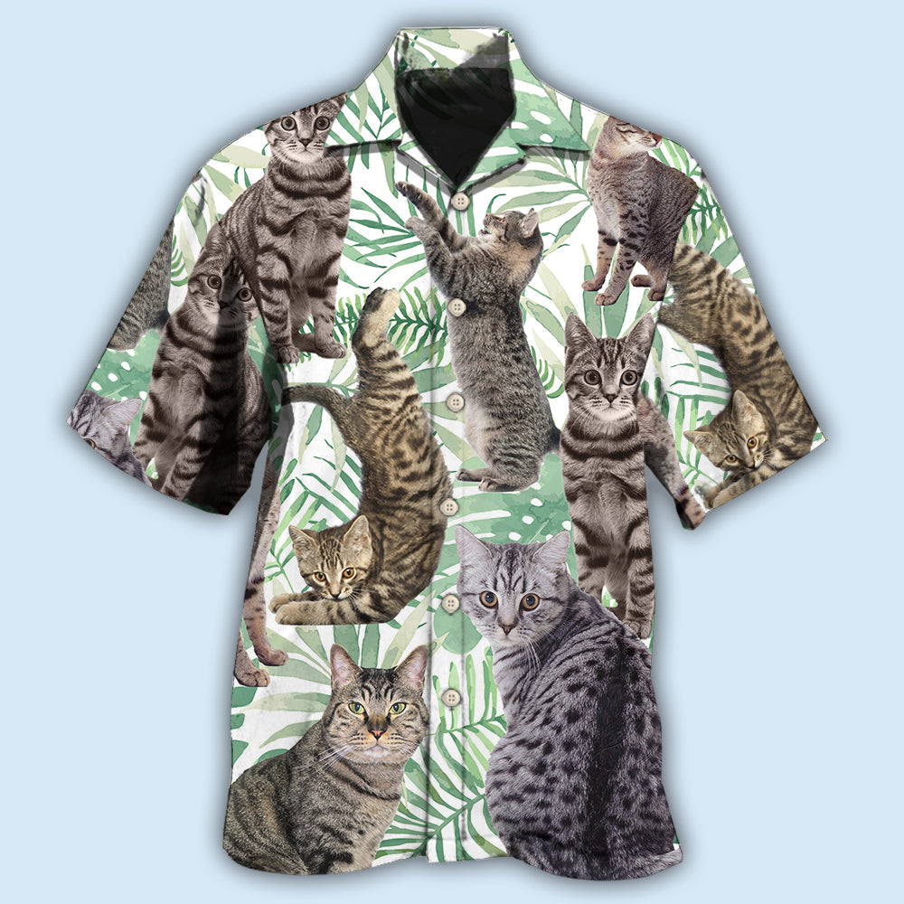 Cat Tropical Leaf Tabby Cat  - Hawaiian Shirt