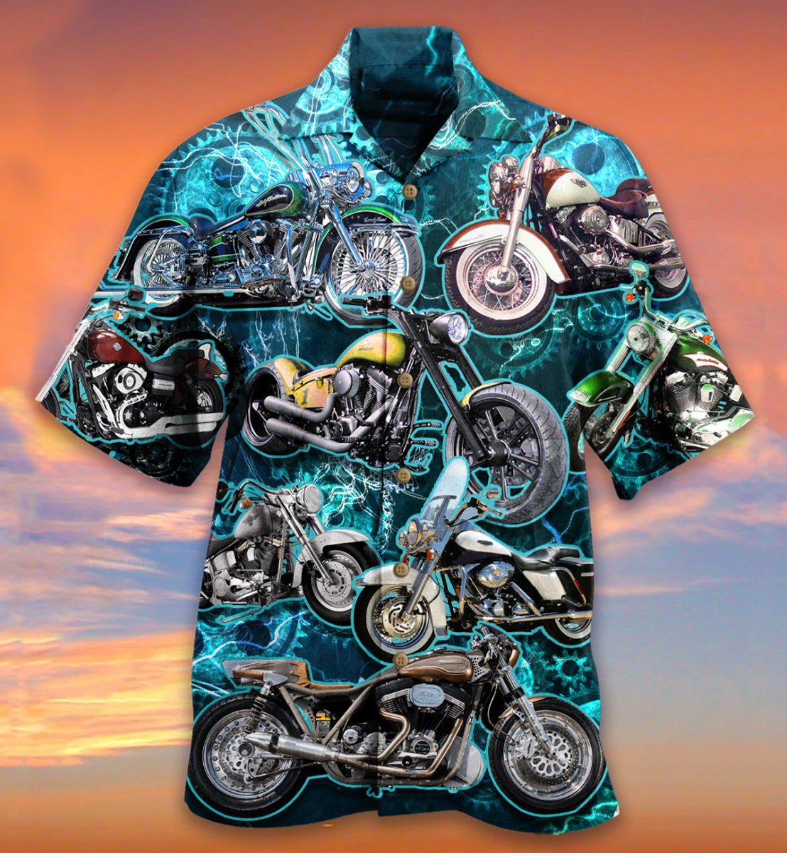 Motorcycle Love Life Blue Style - Hawaiian Shirt