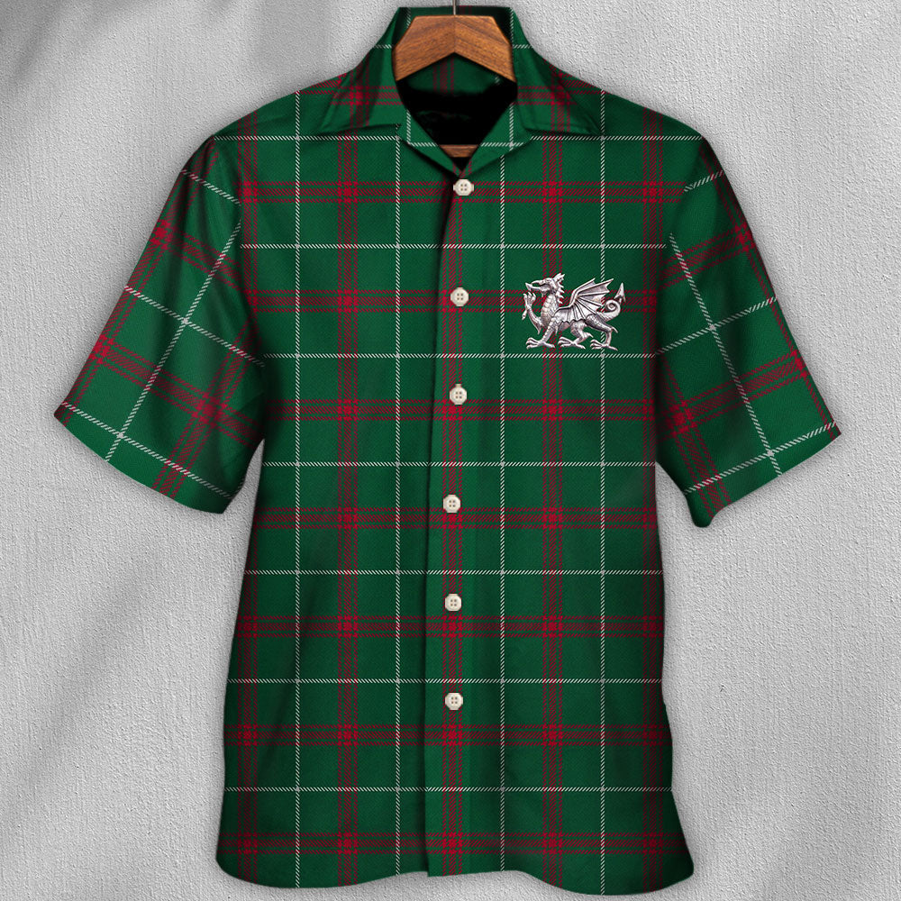 Tartan Wales Symbol Flag Green Color - Hawaiian Shirt