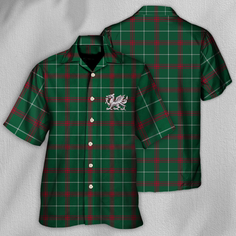 Tartan Wales Symbol Flag Green Color - Hawaiian Shirt