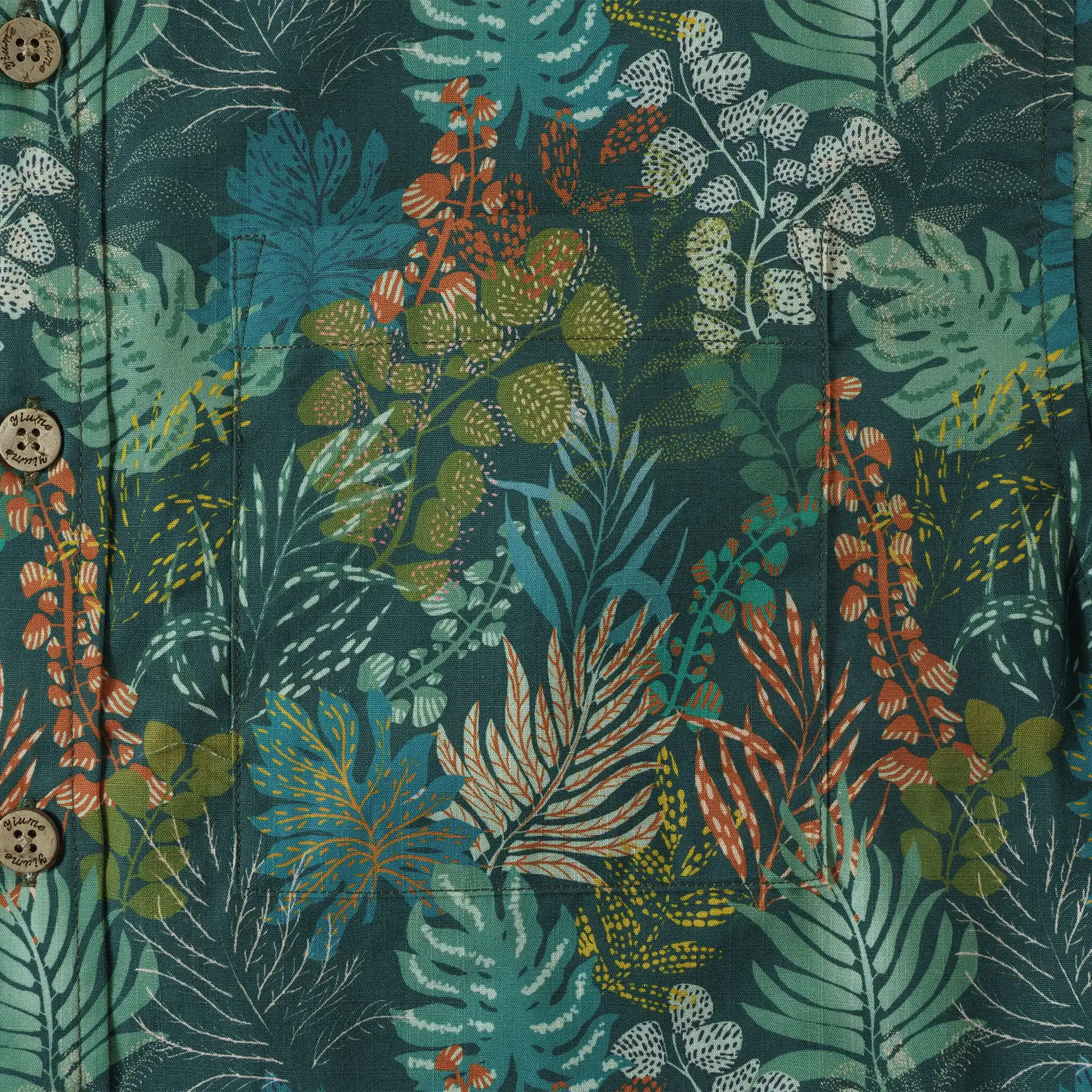 Men's Hawaiian Shirt Short Sleeve Button-down 100% Cotton Green Shirt Aloha Tropical Night Emerald Leaves By Annick