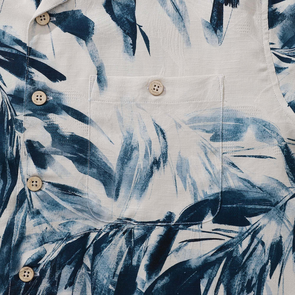 Men's 100%Silk Hawaiian Shirt Painting Bamboo Leaves Print Camp collar Short Sleeve Aloha Shirt By Amy