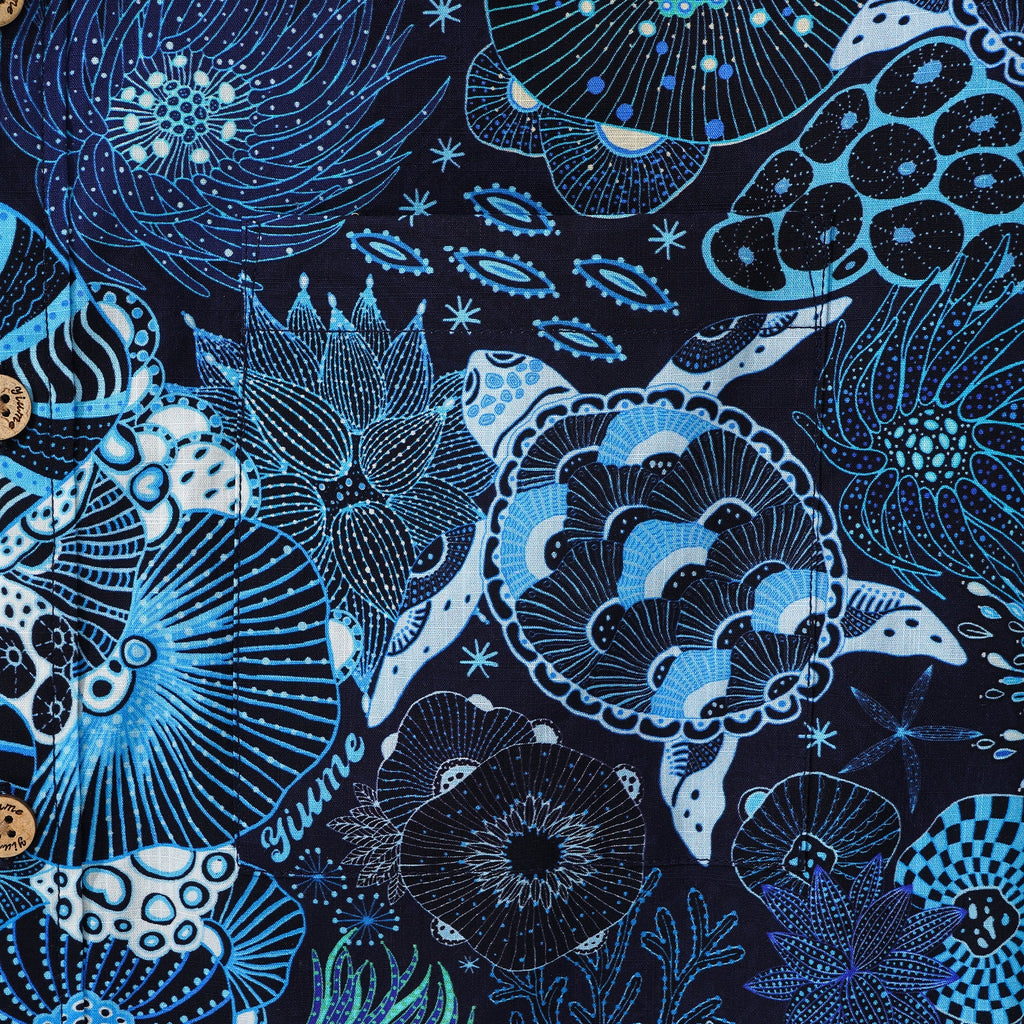 Sea Turtle Men's Hawaiian Shirt Short Sleeve Button-down 100% Cotton Blue Aloha Reef Rules By Mo
