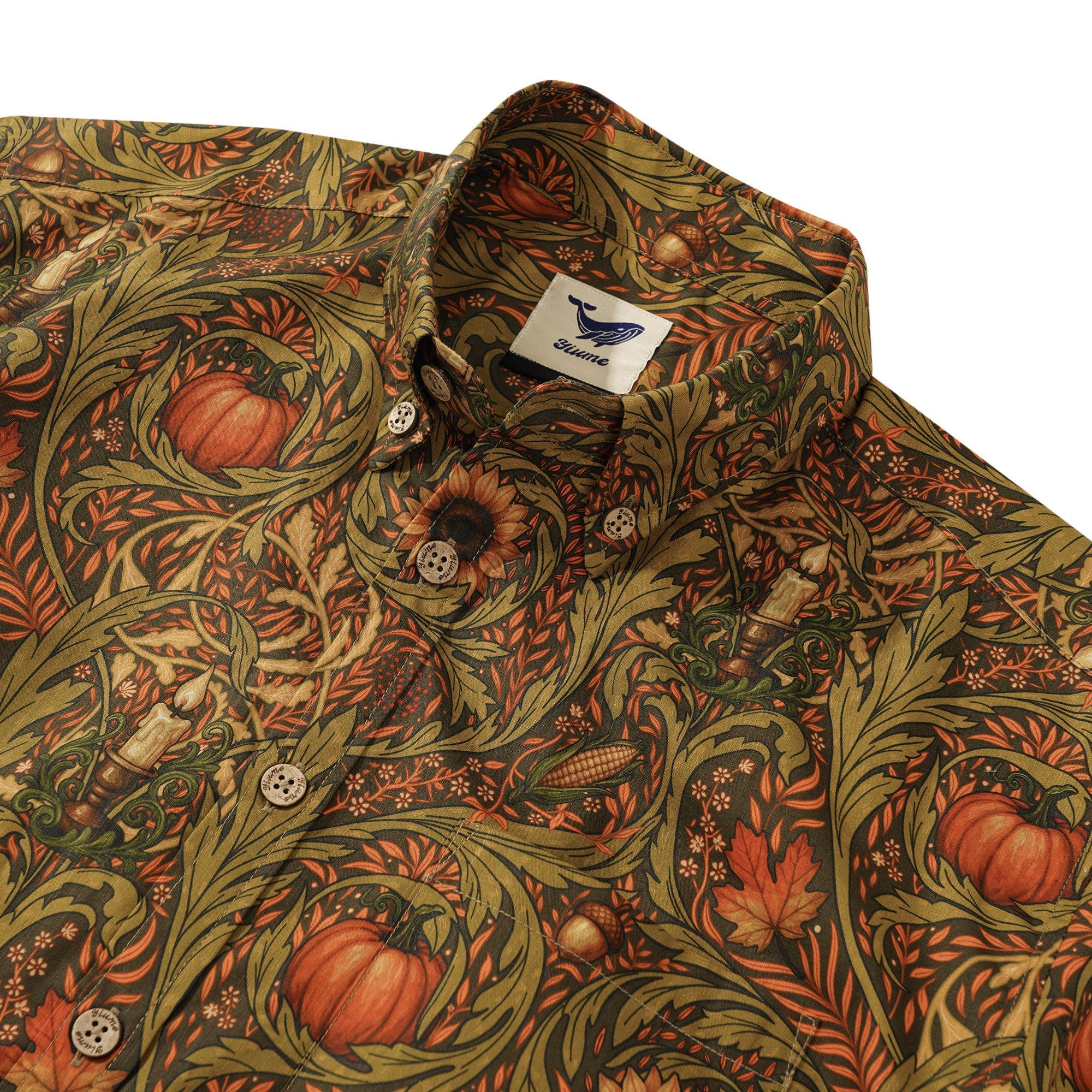 Men's Hawaiian Shirt Short Sleeve Button-down 100% Cotton Green Aloha Morris's Harvest Whisper By Cigar