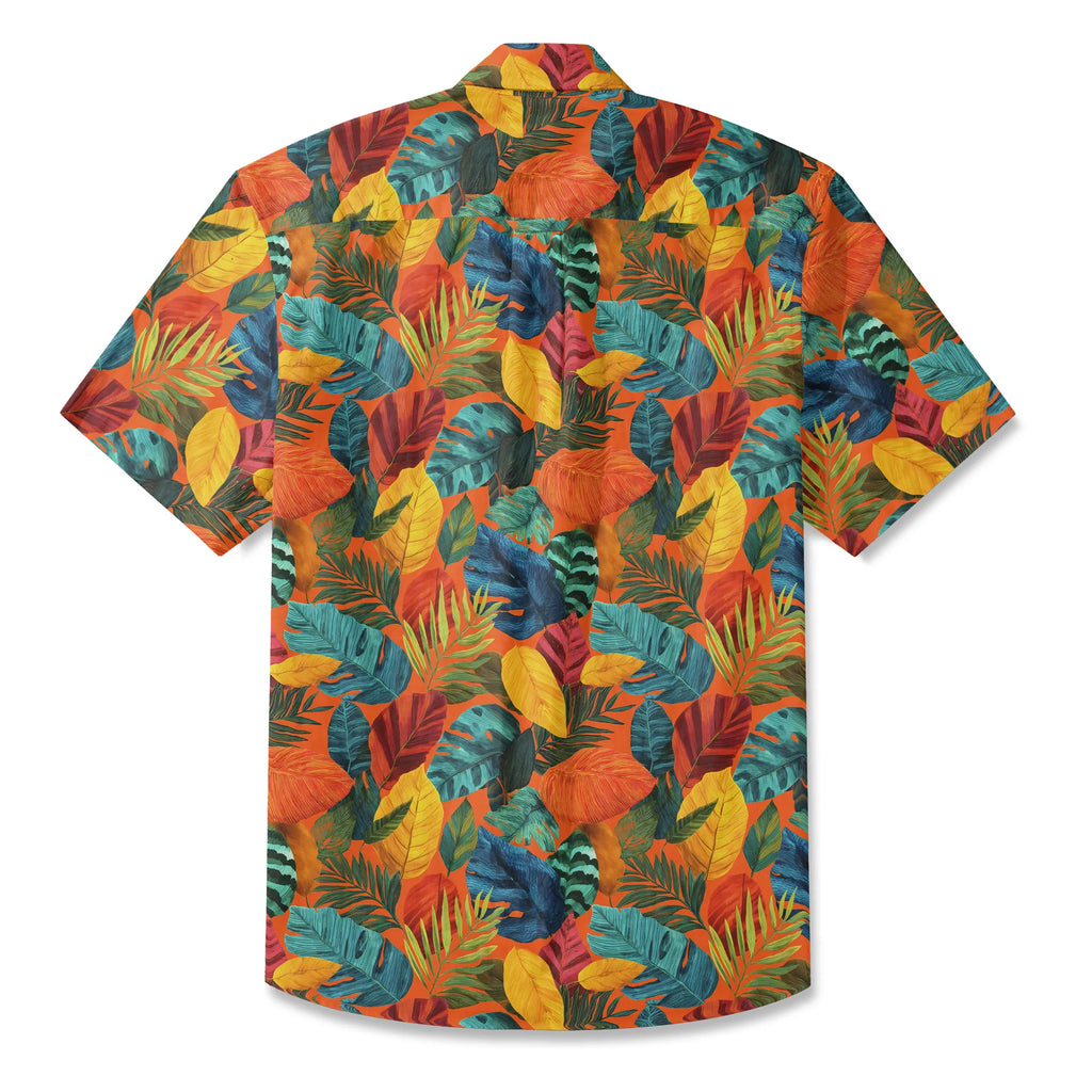 LeosWare® Men's Hawaiian Shirt Short Sleeve Button-up 100% Cotton Orange Aloha Orange Flame Rainforest By Ann