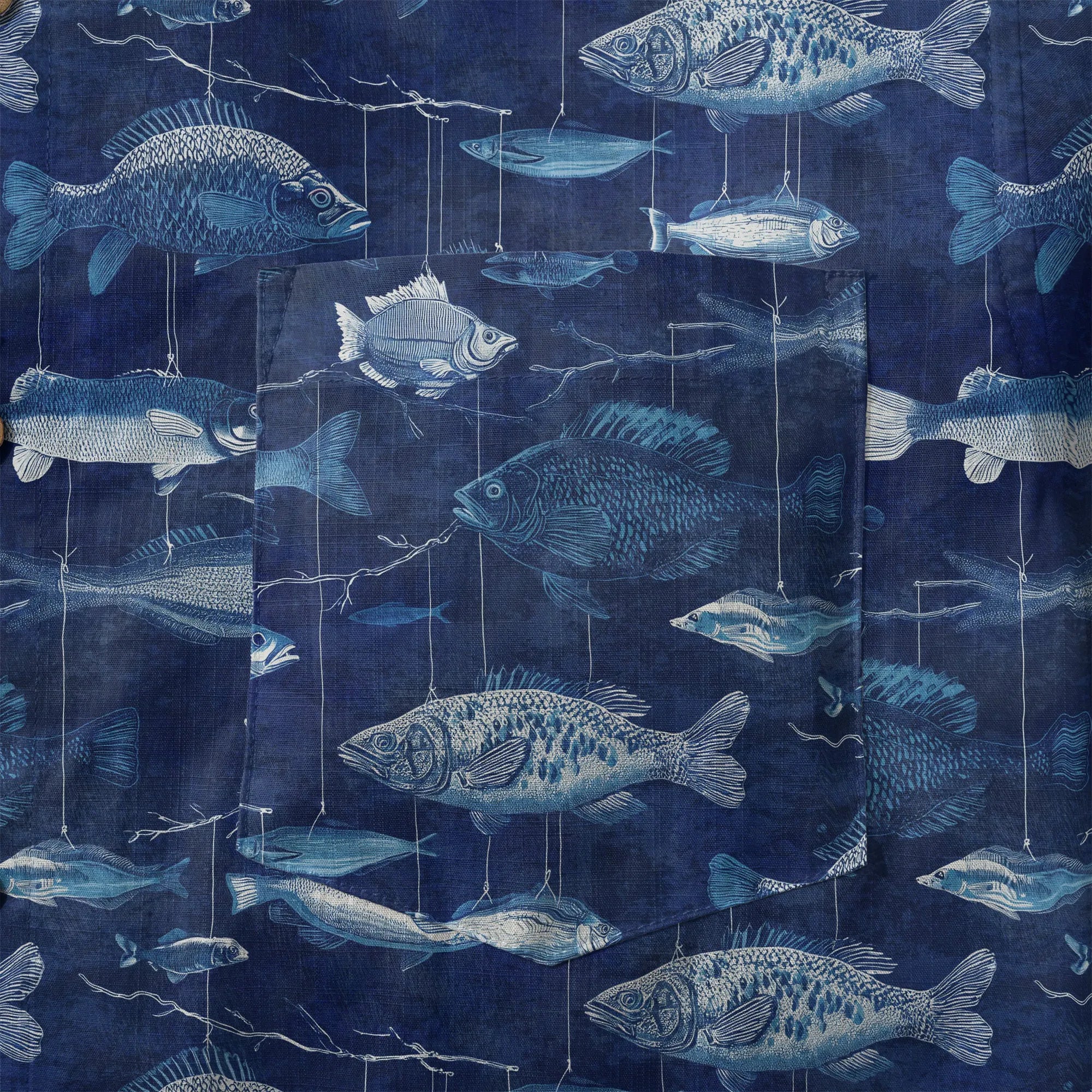 LeosWare® Men's Hawaiian Shirt Short Sleeve Button-up 100% Cotton Blue Aloha Blue Jazz Hanging Fish Pattern By Ann