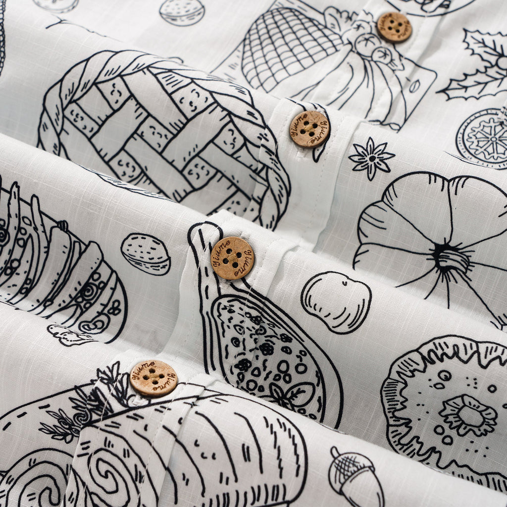 Thanksgiving Gift Men's Hawaiian Shirt Short Sleeve Button-down 100% Cotton White Aloha Harvest Sketch By Yakima