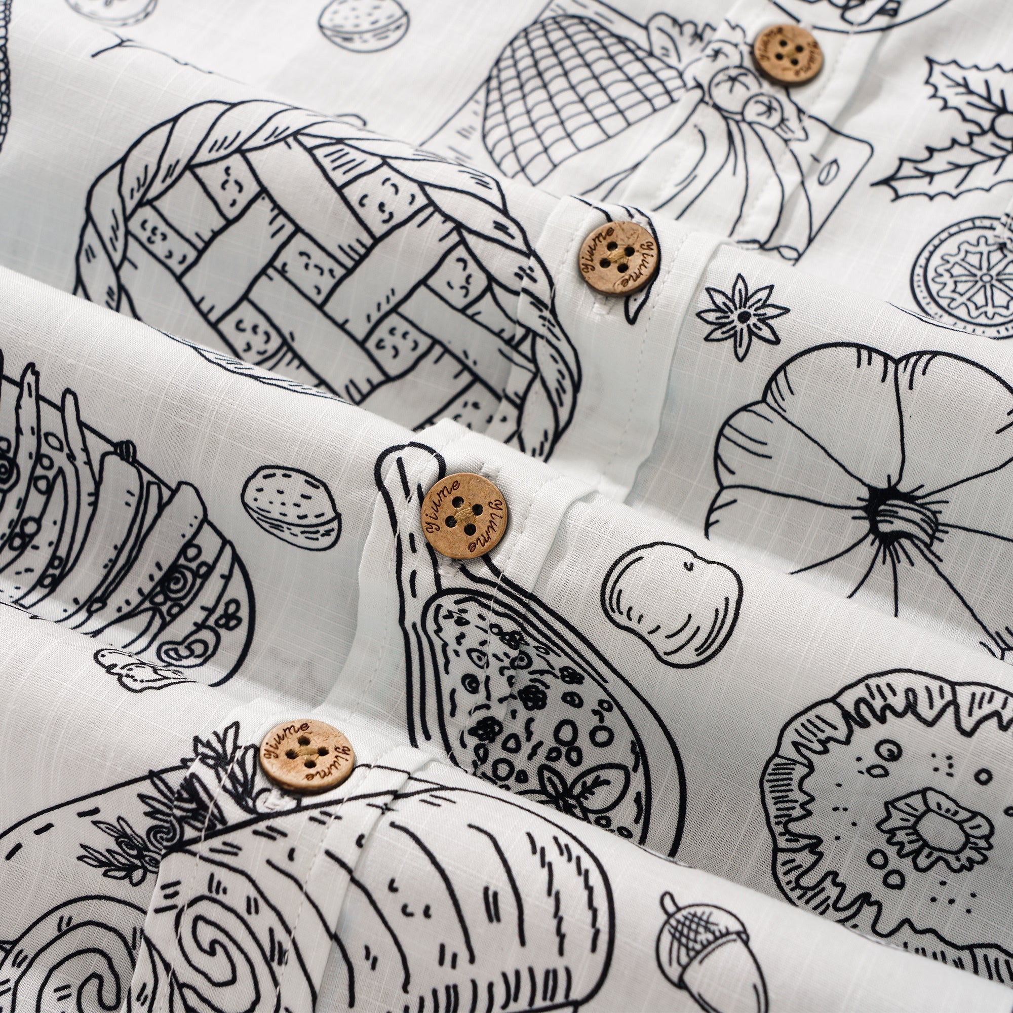 Thanksgiving Gift Men's Hawaiian Shirt Short Sleeve Button-down 100% Cotton White Aloha Harvest Sketch By Yakima