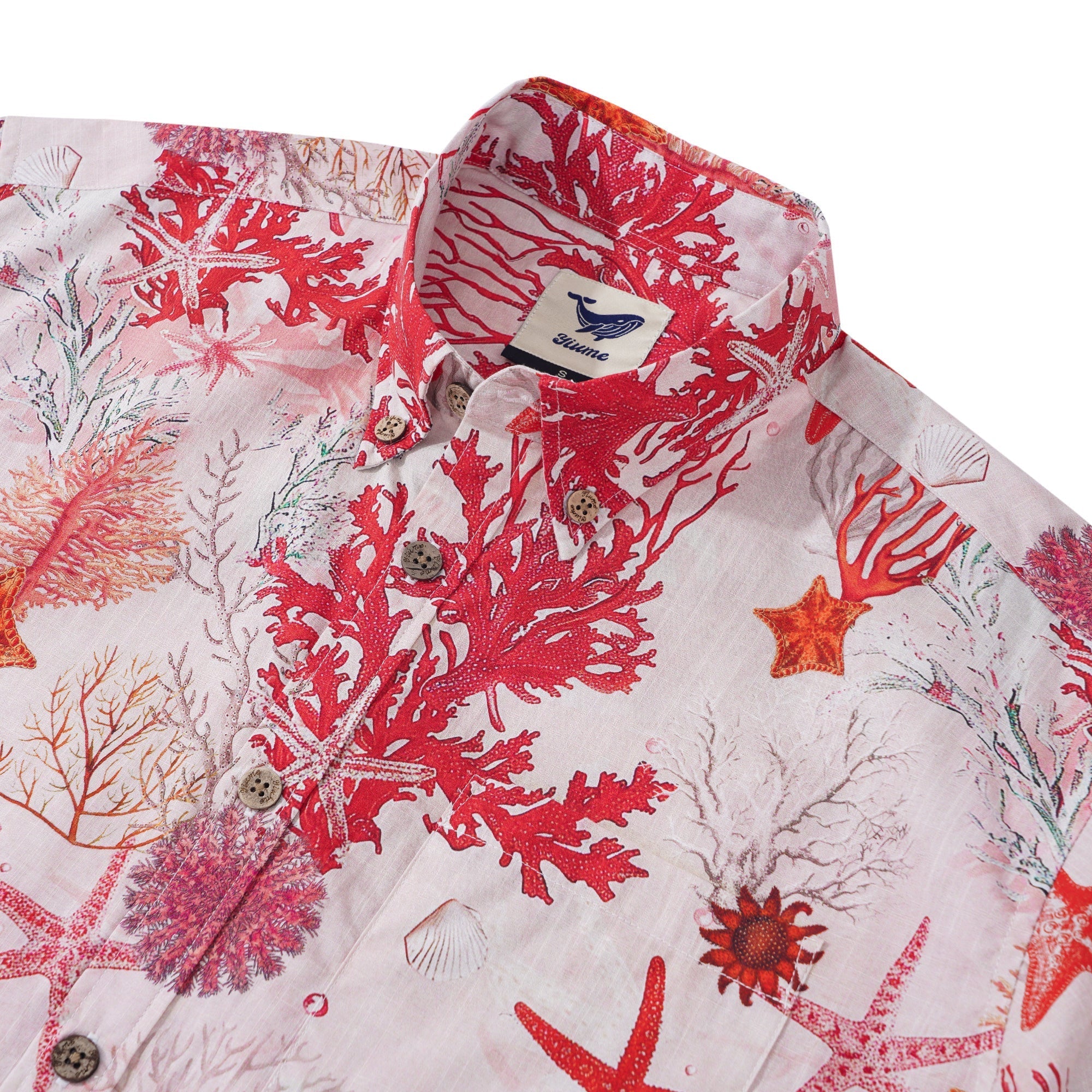 Men's Marine Life Hawaiian Shirt Short Sleeve Button-down 100% Cotton Pink Aloha Coral Reverie By Yakima